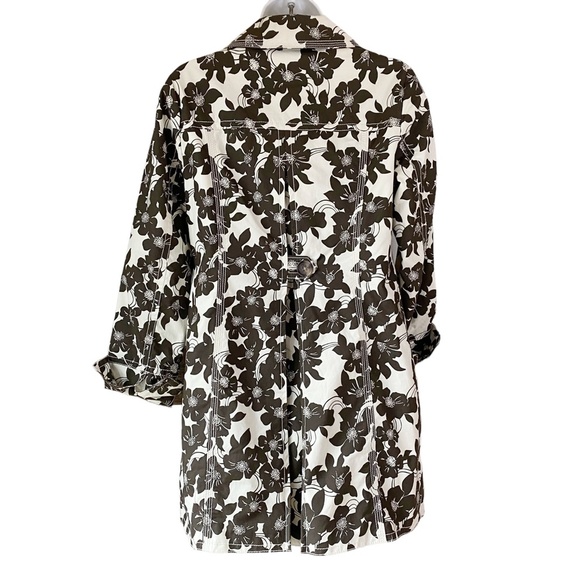 Eddie Bauer Brown and Cream Rain Coat Trench Jacket Floral Hibiscus - Picture 12 of 12